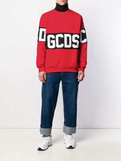 Gcds Long Sleeve Block Color Logo Sweater In Red