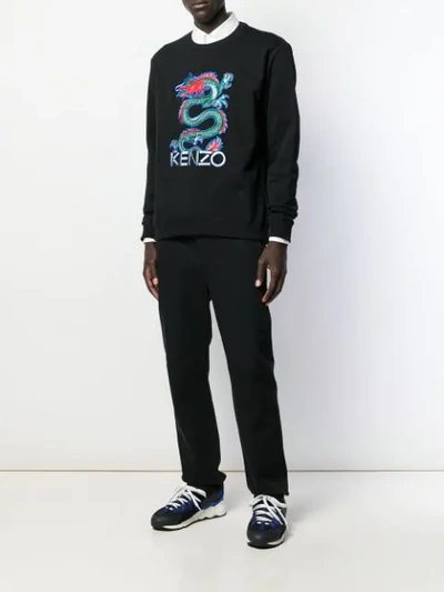 Shop Kenzo Embroidered Dragon Sweatshirt In Black