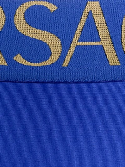 Shop Versace Logo Swim Short Briefs In Blue