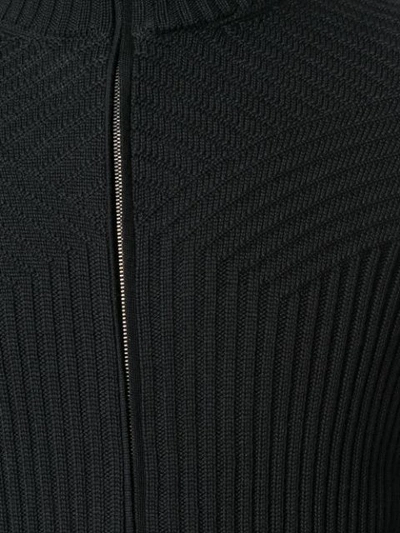 Shop Corneliani Rib Knit Zipped Cardigan In Black