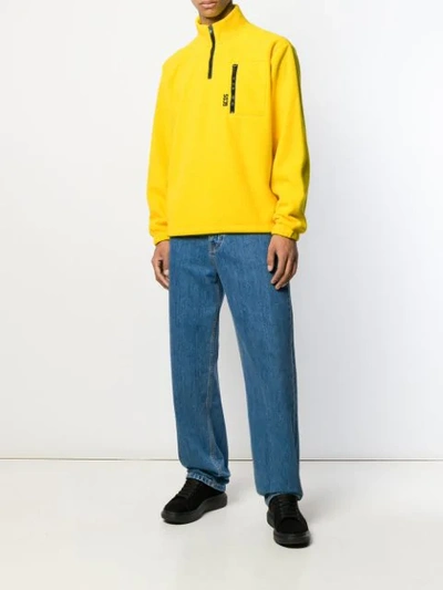 Shop Gcds Half Zip Fleece Sweatshirt In Yellow