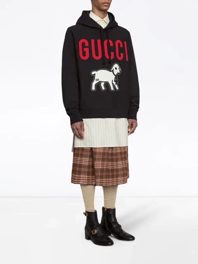Shop Gucci Logo Lamb Hoodie In 1082 Black