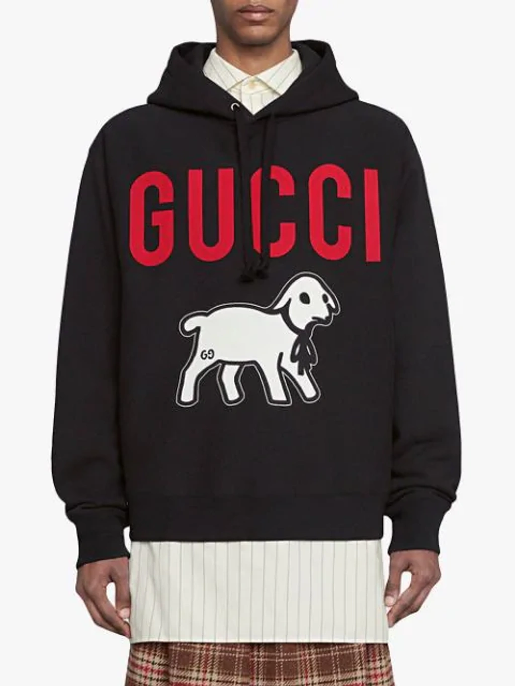 Gucci Lamb print Cotton Hooded Sweatshirt In Black ModeSens
