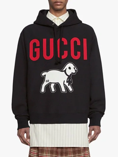 Shop Gucci Logo Lamb Hoodie In 1082 Black