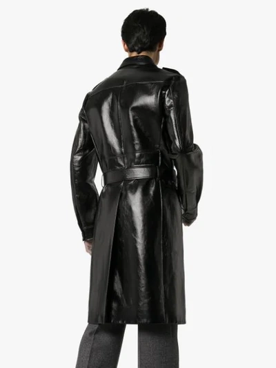 Shop Prada Leather Belted Military Coat In Black