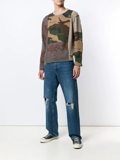 Shop Off-white Reconstructed Camouflage-print Sweatshirt In Brown