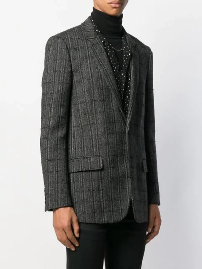 Shop Saint Laurent Checkered Cardigan Blazer In Black