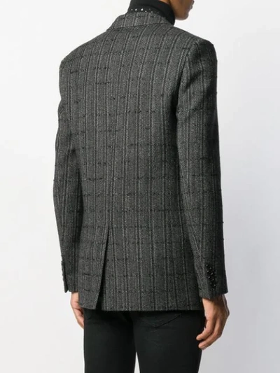 Shop Saint Laurent Checkered Cardigan Blazer In Black