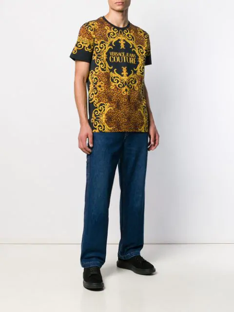 Versace Jeans Animal Print Baroque Print T-shirt In Yellow | ModeSens