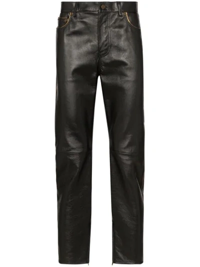 SAINT LAURENT SLIM LEG LEATHER TROUSERS - 黑色