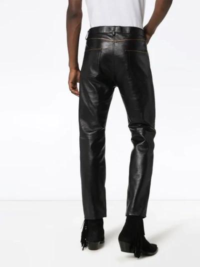 SAINT LAURENT SLIM LEG LEATHER TROUSERS - 黑色