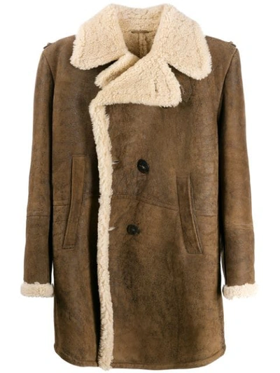 Shop Neil Barrett Shearling Double-breasted Coat In Brown