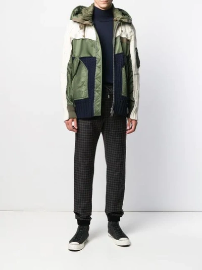 Shop Sacai Cable Knit Ma-1 Jacket In Green