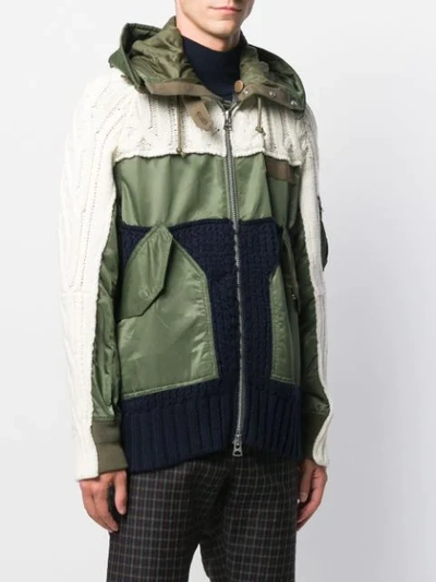 Shop Sacai Cable Knit Ma-1 Jacket In Green