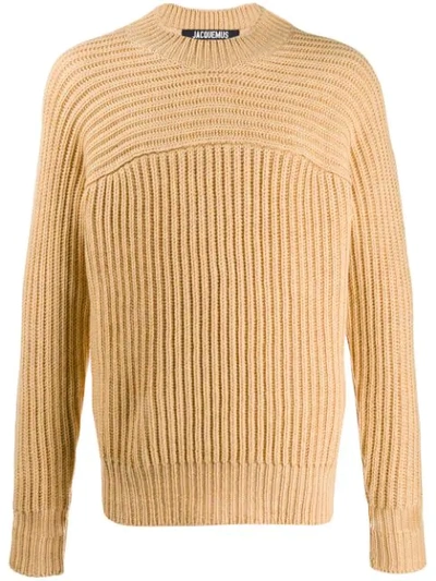 Shop Jacquemus Ribbed Knit Jumper In Yellow
