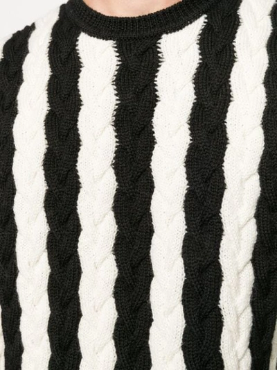 Shop Saint Laurent Striped Chunky Cable Knit Jumper In Black