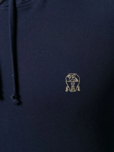 Shop Brunello Cucinelli Embroidered Logo Hoodie In Blue