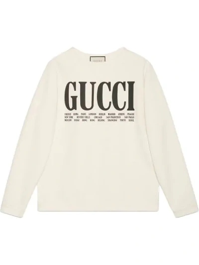 Shop Gucci Cities Cotton Sweatshirt In Neutrals