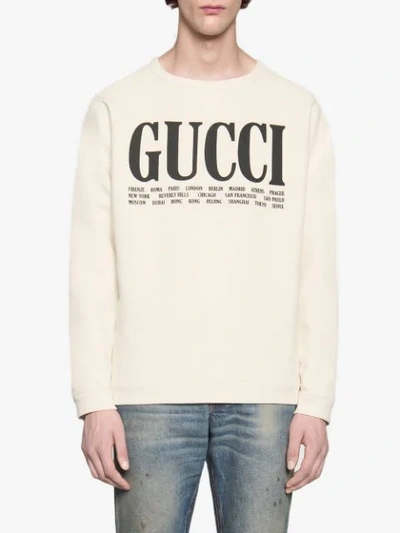 Shop Gucci Cities Cotton Sweatshirt In Neutrals