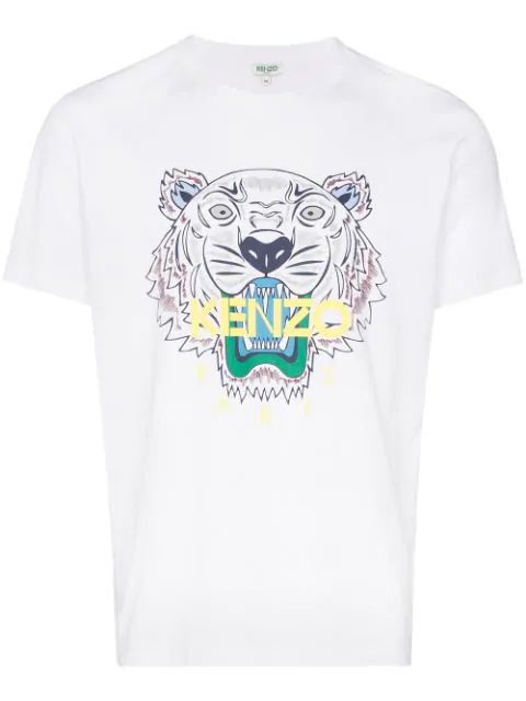 Kenzo Tiger Logo Print T Shirt In White Modesens