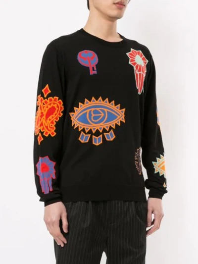 Shop Roberto Cavalli Colour-block Embroidered Sweater In Black