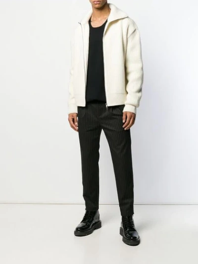 Shop Ann Demeulemeester Zip-up Ribbed Cardigan In White