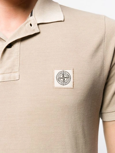 Shop Stone Island Logo Polo Shirt In Neutrals