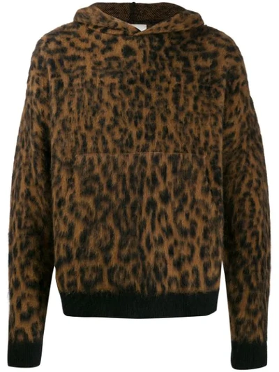 Shop Laneus Leopard Print Hoodie In Brown