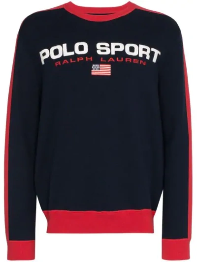 Shop Polo Ralph Lauren Contrast-stripe Logo Sweatshirt In Blue