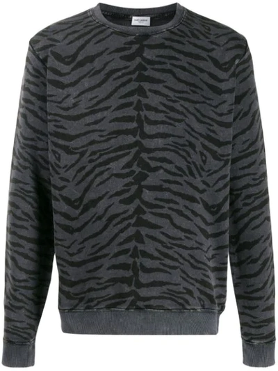 Shop Saint Laurent Animal-print Sweatshirt In Grey