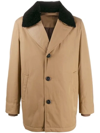 Shop Ferragamo Shearling Collar Peacoat In Neutrals