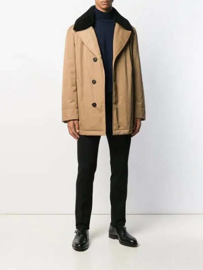 SALVATORE FERRAGAMO SHEARLING COLLAR PEACOAT - 大地色