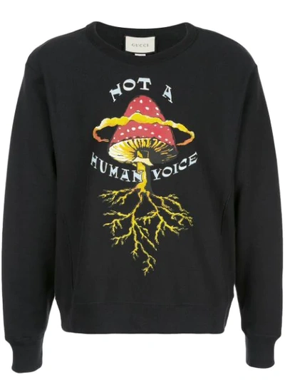 Shop Gucci ”not A Human Voice” Print Sweater In Black