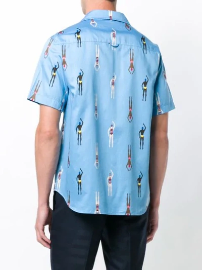 Shop Thom Browne Swimmer Print Polo Collar Shirt In Blue