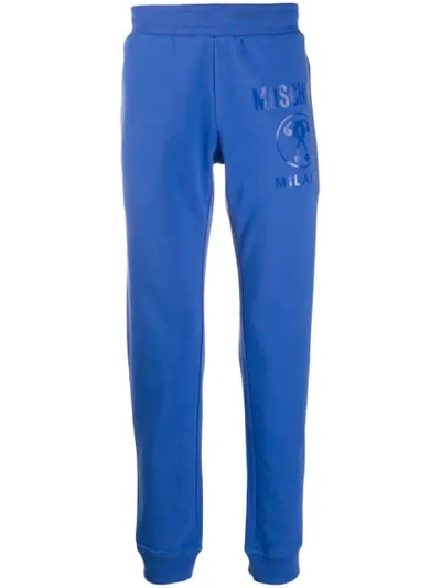 Shop Moschino Logo Print Track Pants In Blue