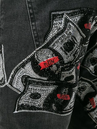 Shop Philipp Plein Embroidered Money Pattern Jeans In Grey