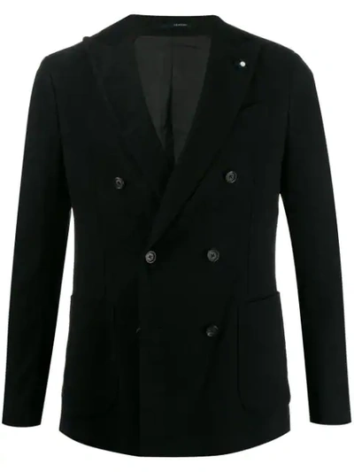 Shop Lardini Jersey Double Breasted Blazer In Black