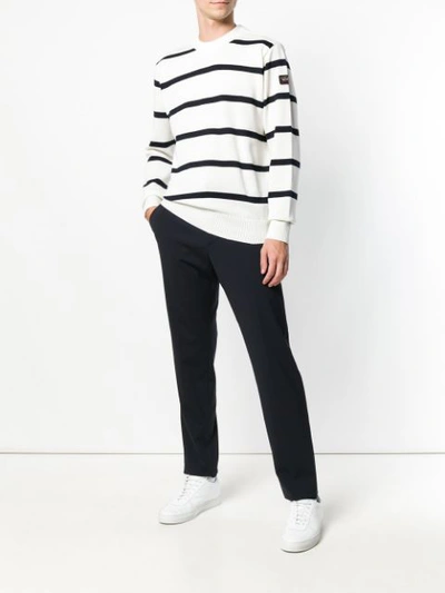 Shop Paul & Shark Logo Patch Striped Sweater - White