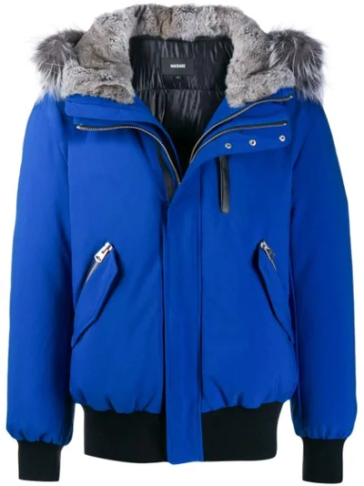 Shop Mackage Fox Fur Trim Hooded Jacket In Blue