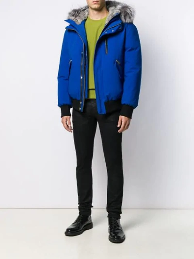 Shop Mackage Fox Fur Trim Hooded Jacket In Blue