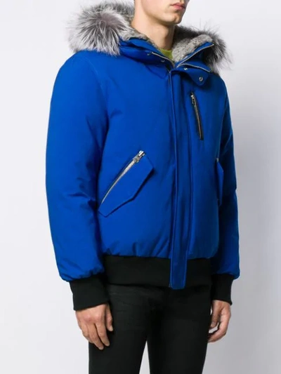 Shop Mackage Fox Fur Trim Hooded Jacket In Blue