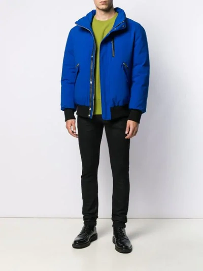 Shop Mackage Fox Fur Trim Hooded Jacket In Blue
