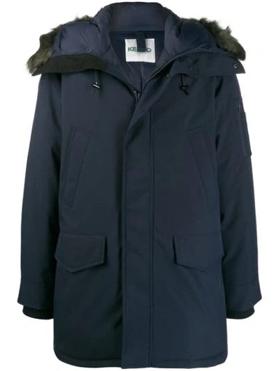 Shop Kenzo Hooded Parka Coat In Blue