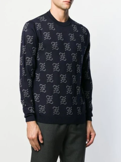 Shop Fendi Ff Knit Sweater In Blue