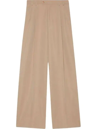 Shop Gucci Wool Satin Wide-leg Pant In Neutrals