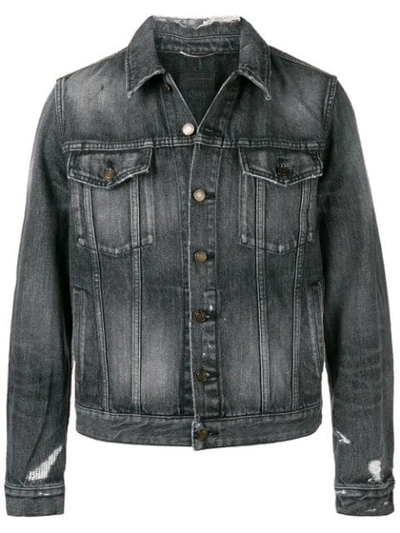 Shop Saint Laurent Distressed Denim Jacket In Grey