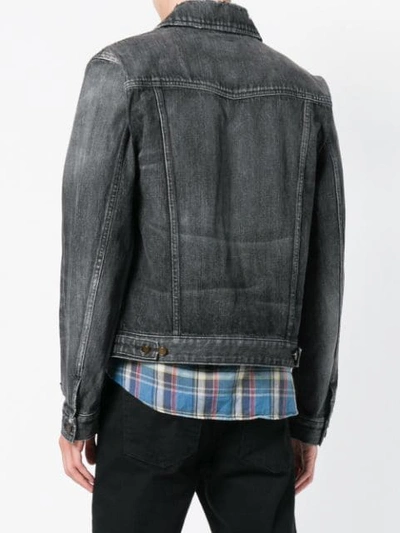 Shop Saint Laurent Distressed Denim Jacket In Grey