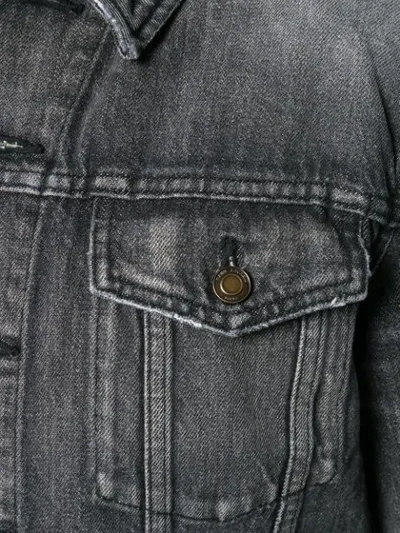 Shop Saint Laurent Distressed Denim Jacket In Grey
