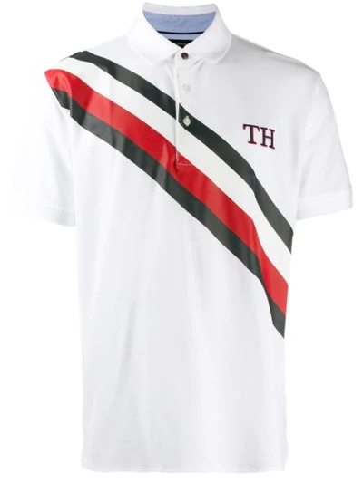 Shop Tommy Hilfiger Th Stripe Polo Shirt In White