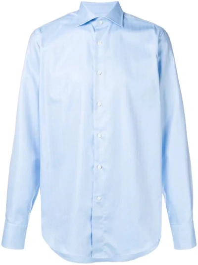 Shop Canali Herringbone Pattern Shirt In Blue